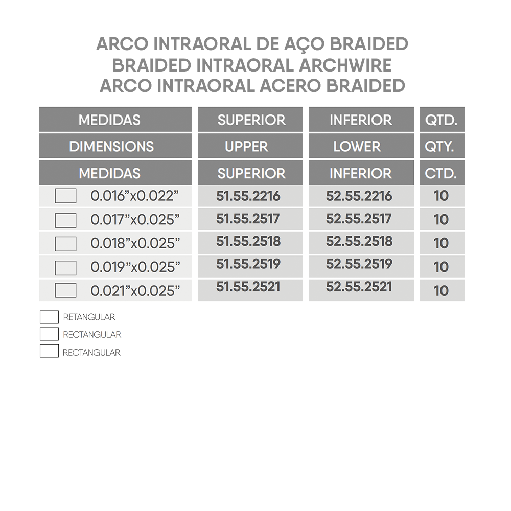 SS Braided ArchWire (10 Rectangular)