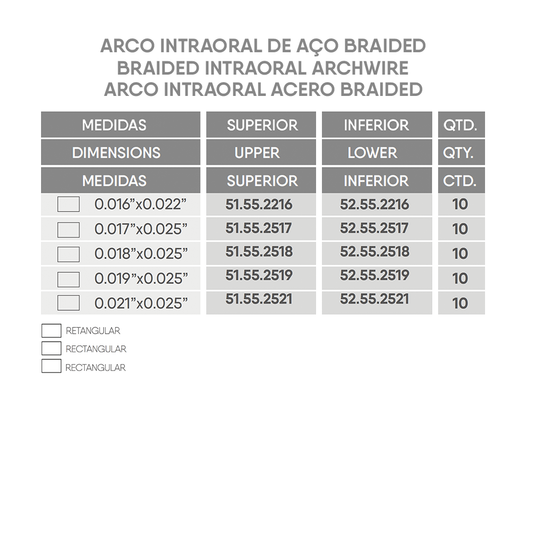 SS Braided ArchWire (10 Rectangular)